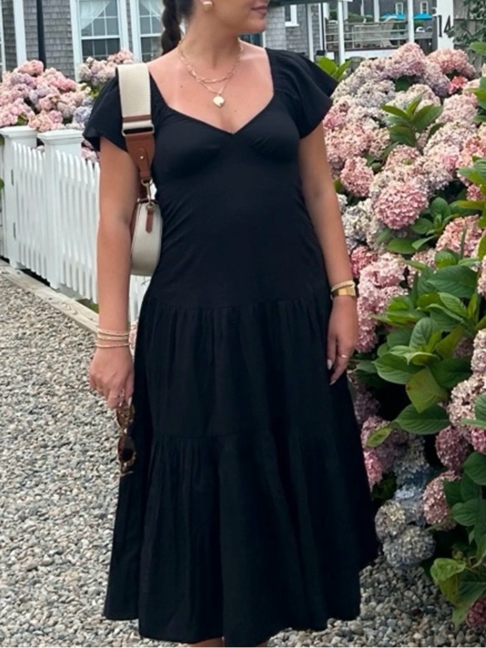 Billabong Black Tiered V-Neck Midi Dress